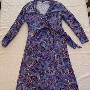Talbots Asymmetrical Dress in Blue and Purple Paisley